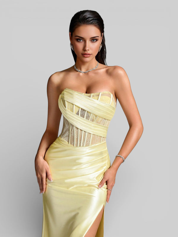 Vestido de Festa Luxo Corpete sem Alças Suiça - Aurea Dress