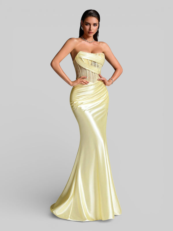 Vestido de Festa Luxo Corpete sem Alças Suiça - Aurea Dress