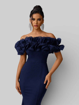 Vestido de Festa Plus Size Ombro a Ombro Flowers
