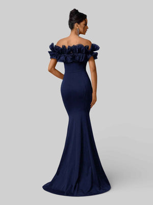 Vestido de Festa Plus Size Ombro a Ombro Flowers