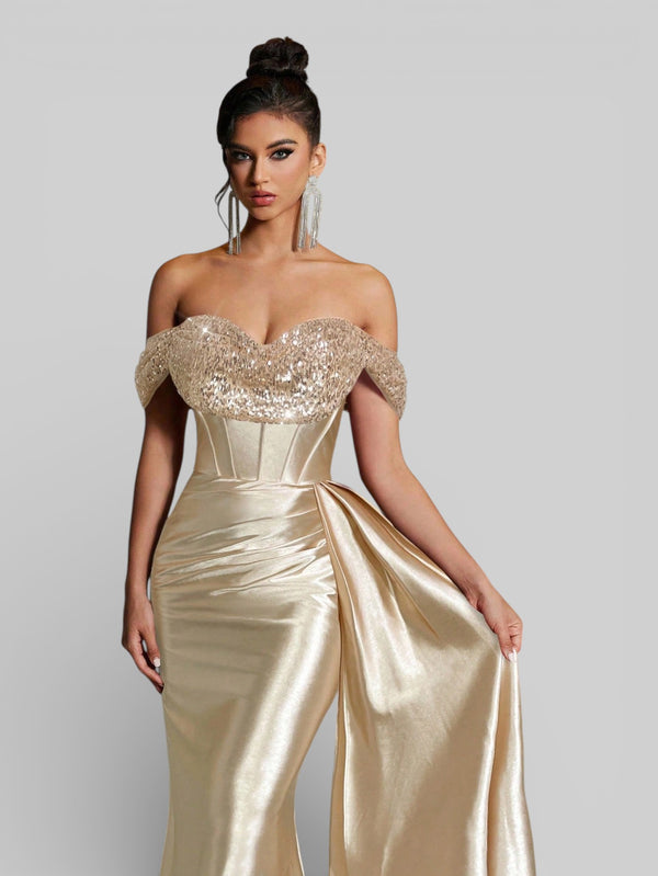 Vestido de Festa Luxo Ombro a Ombro Paetês Famma - Aurea Dress