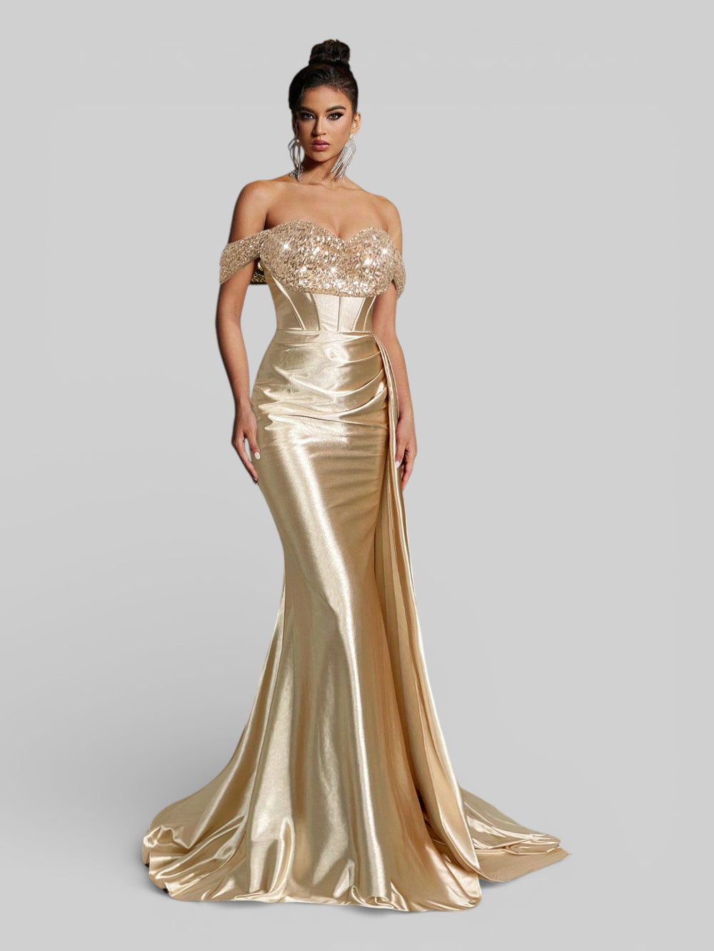 Vestido de Festa Luxo Ombro a Ombro Paetês Famma - Aurea Dress