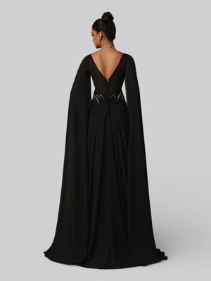 Vestido de Festa Super Luxo Bordado com Capa Magnólia - Aurea Dress