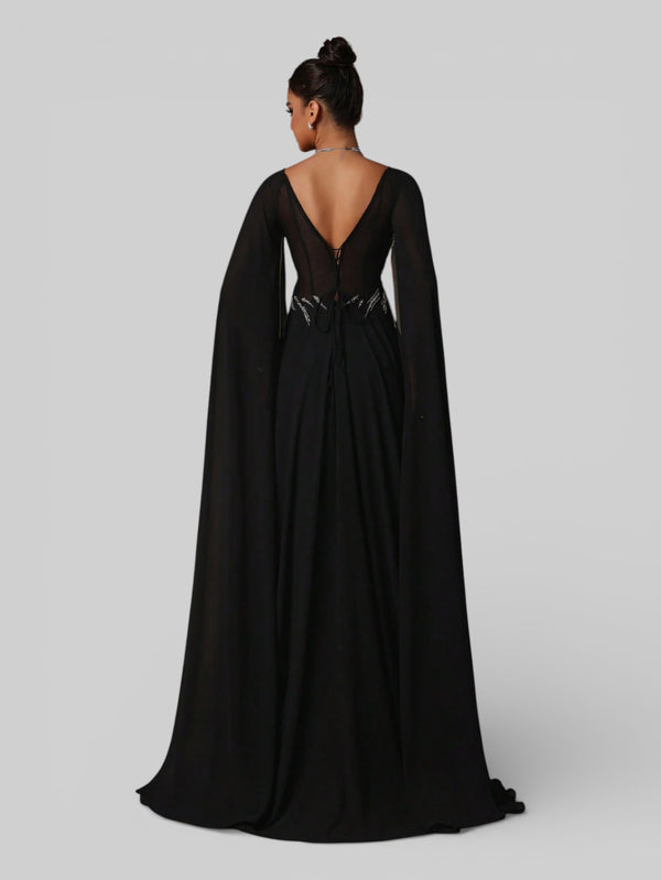 Vestido de Festa Super Luxo Bordado com Capa Magnólia - Aurea Dress