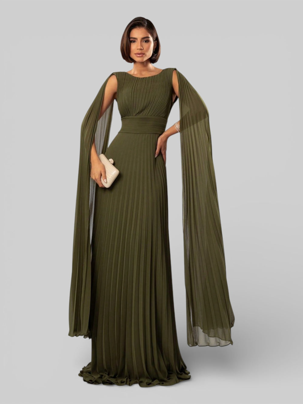 Vestido de Festa Longo Plissado com Capa Dupla Belvita - Aurea Dress