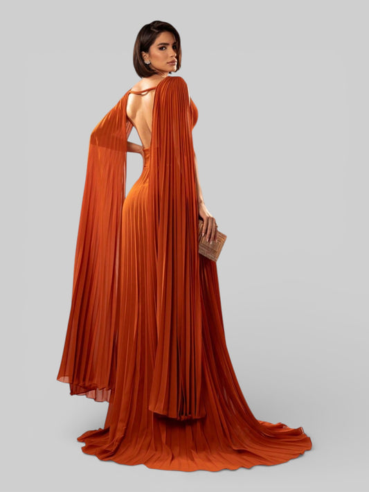 Vestido de Festa Longo Plissado com Capa Dupla Belvita - Aurea Dress