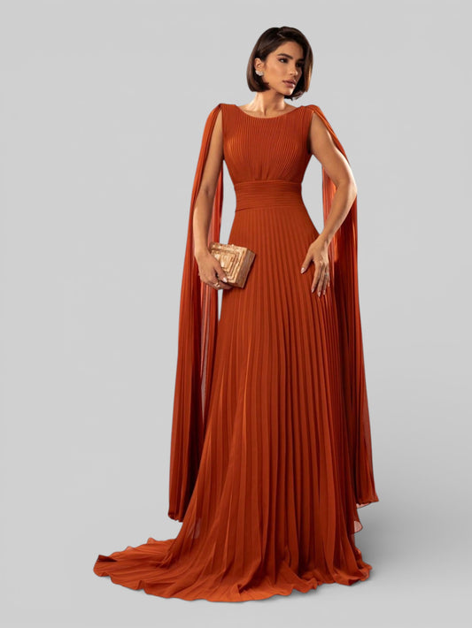 Vestido de Festa Longo Plissado com Capa Dupla Belvita - Aurea Dress