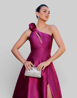 Vestido de Festa Longo Zibeline Luxo Alça Única Flores