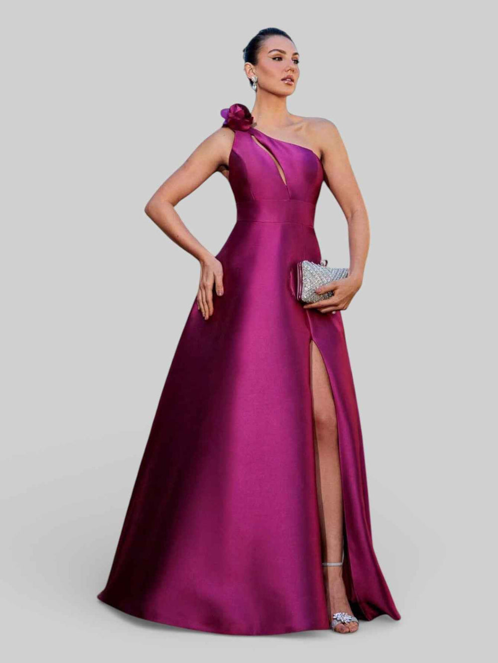 Vestido de Festa Longo Zibeline Luxo Alça Única Flores