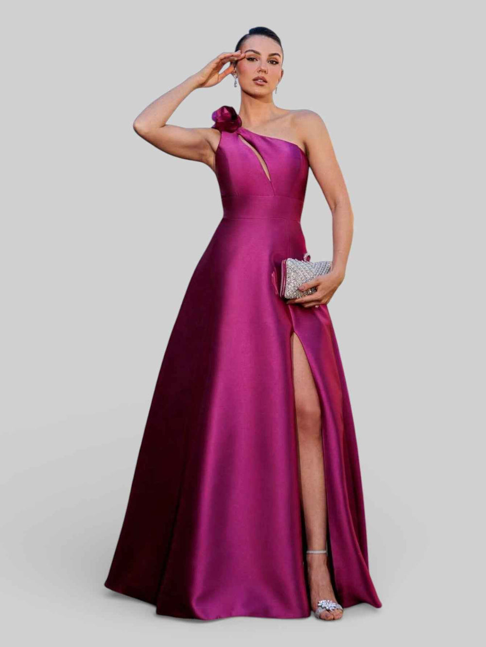 Vestido de Festa Longo Zibeline Luxo Alça Única Flores