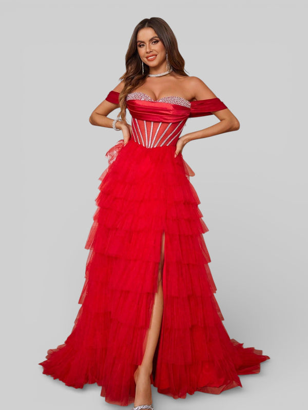 Vestido de Festa Super Luxo Cascata Corpete Paetê - Aurea Dress