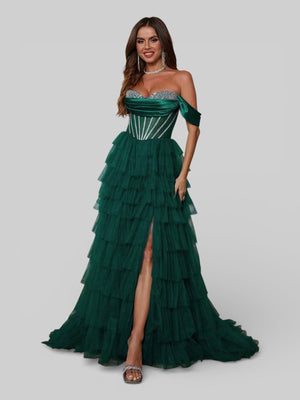 Vestido de Festa Super Luxo Cascata Corpete Paetê - Aurea Dress