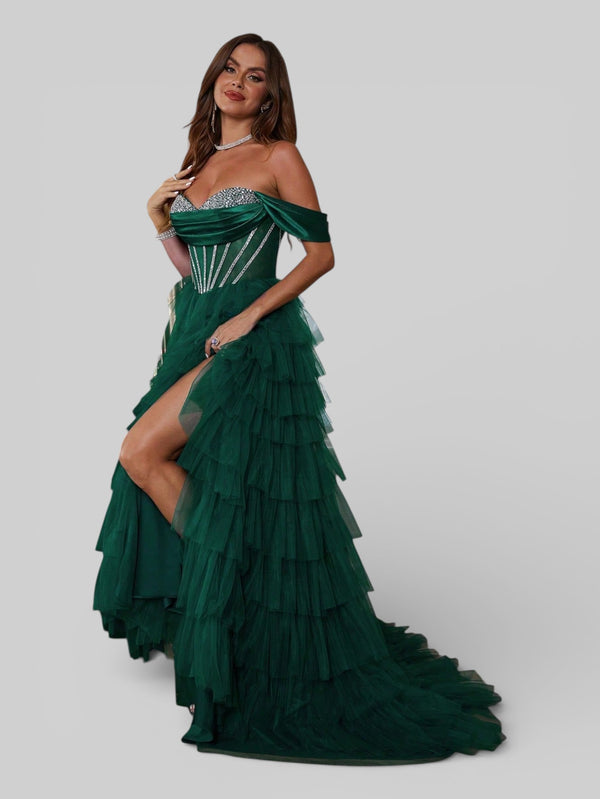 Vestido de Festa Super Luxo Cascata Corpete Paetê - Aurea Dress