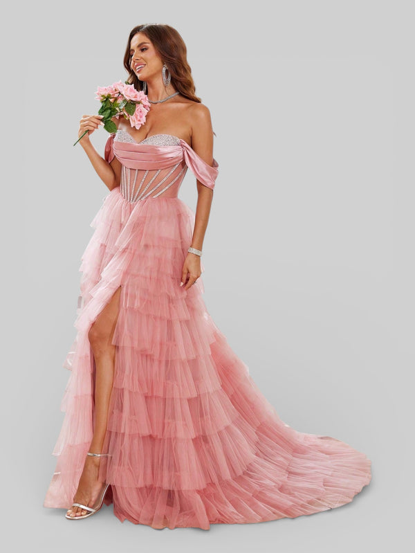Vestido de Festa Super Luxo Cascata Corpete Paetê - Aurea Dress