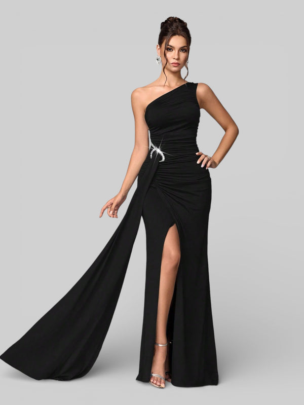 Vestido de Festa Nula Manga Plissado Pedrarias Leona - Aurea Dress