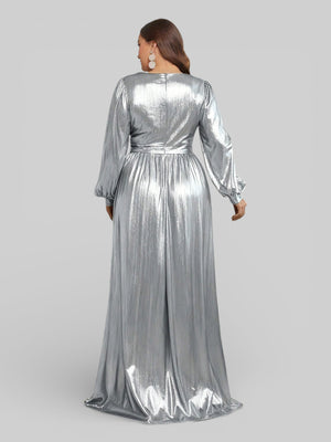 Vestido de Festa Plus Size Manga Longa Metalizado Aurea - Aurea Dress