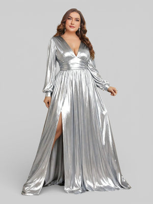 Vestido de Festa Plus Size Manga Longa Metalizado Aurea - Aurea Dress