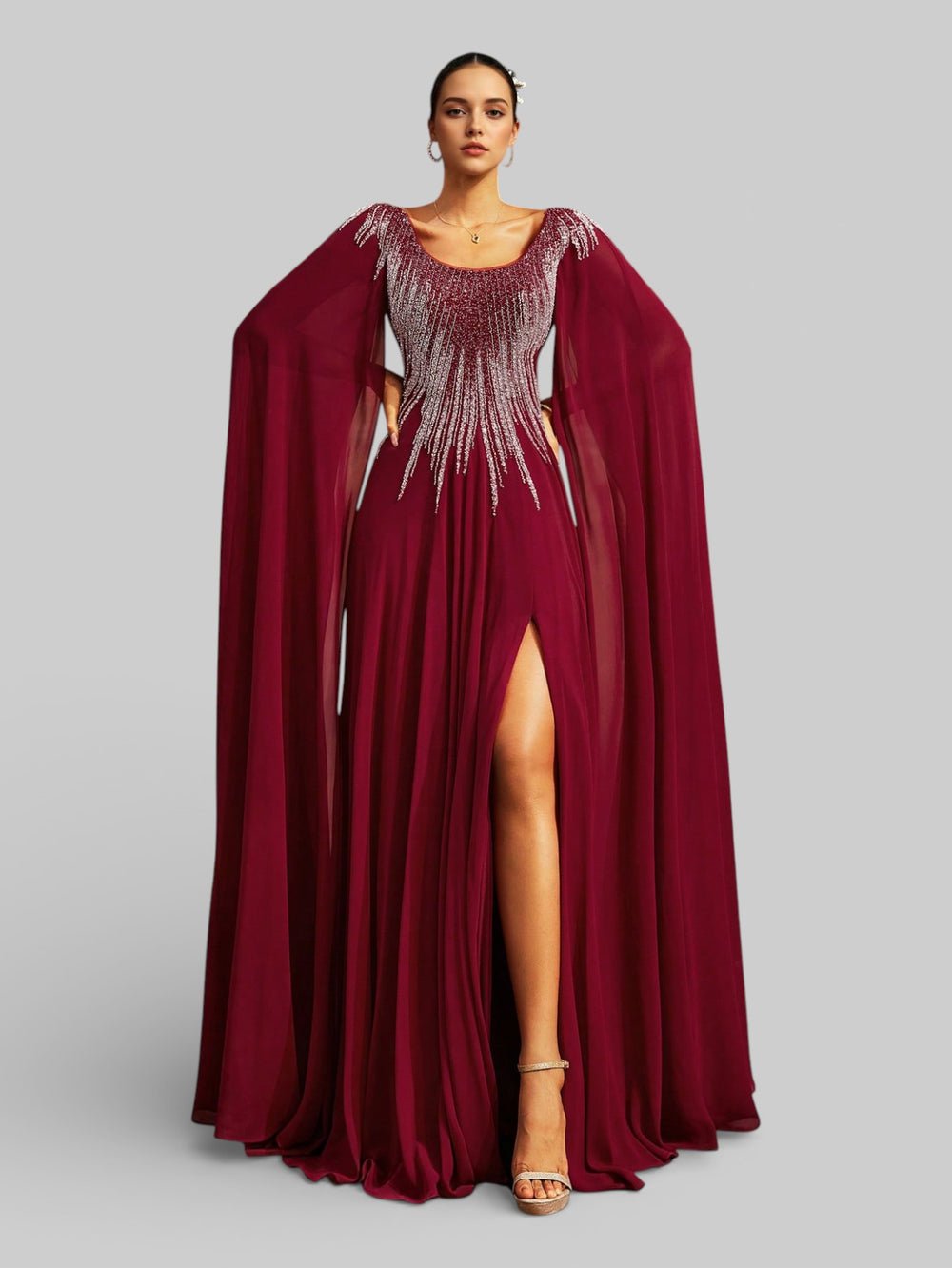 Vestido de Festa Super Luxo Bordado com Capa Magnólia - Aurea Dress