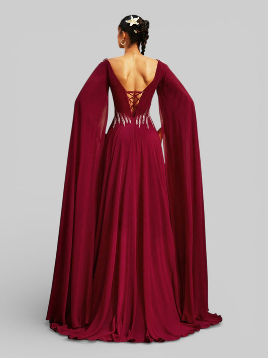 Vestido de Festa Super Luxo Bordado com Capa Magnólia - Aurea Dress