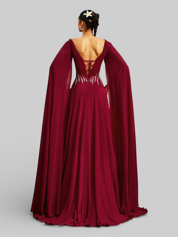 Vestido de Festa Super Luxo Bordado com Capa Magnólia - Aurea Dress