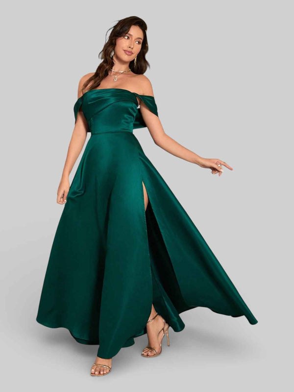 Vestido de Festa Ombro a Ombro com Fenda Vilella