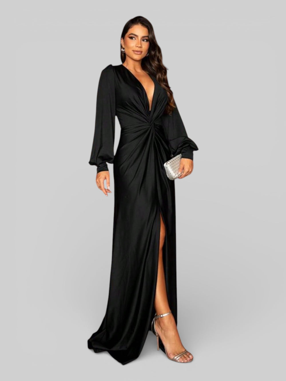 Vestido de Festa Manga Longa Torcido Serena