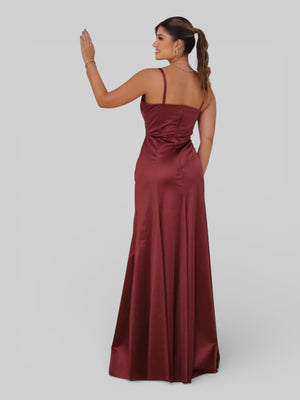 Vestido Longo de Festa Acetinado Gola Reta Drapeado - Aurea Dress