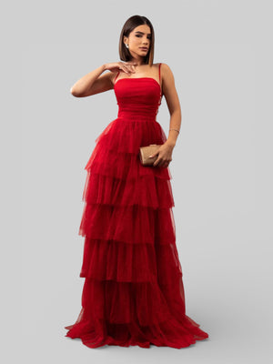 Vestido de Festa Longo com Brilho em Camadas Dublin - Aurea Dress