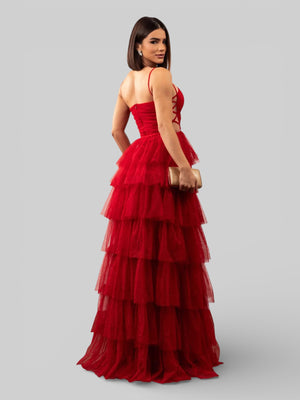 Vestido de Festa Longo com Brilho em Camadas Dublin - Aurea Dress