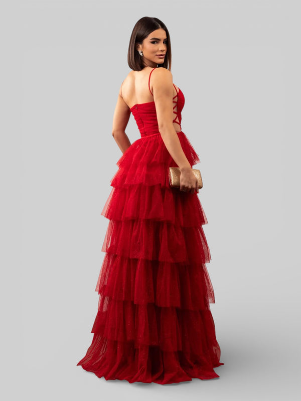 Vestido de Festa Longo com Brilho em Camadas Dublin - Aurea Dress