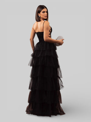 Vestido de Festa Longo com Brilho em Camadas Dublin - Aurea Dress