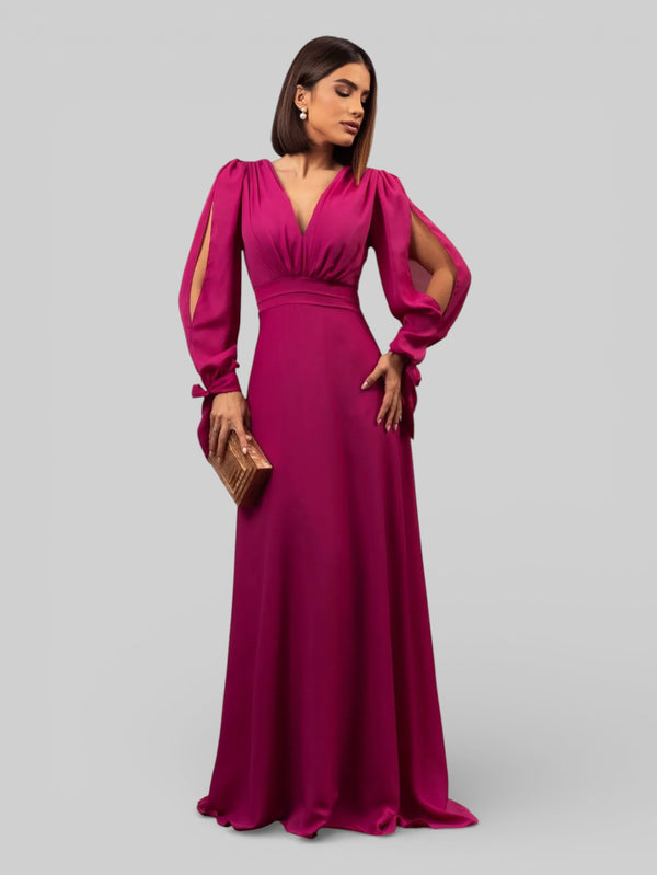 Vestido de Festa Manga Longa Decote Veneza - Aurea Dress
