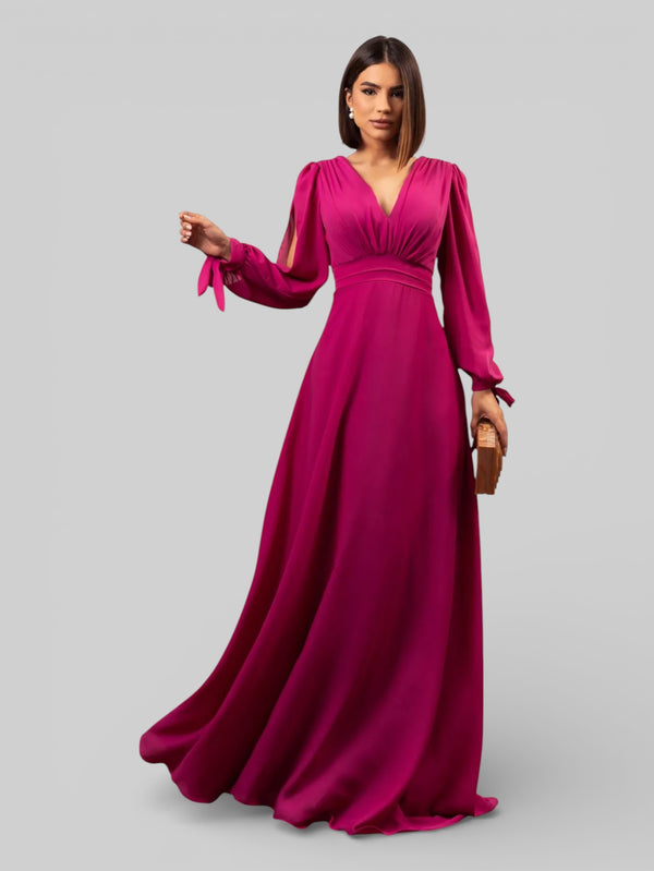 Vestido de Festa Manga Longa Decote Veneza - Aurea Dress