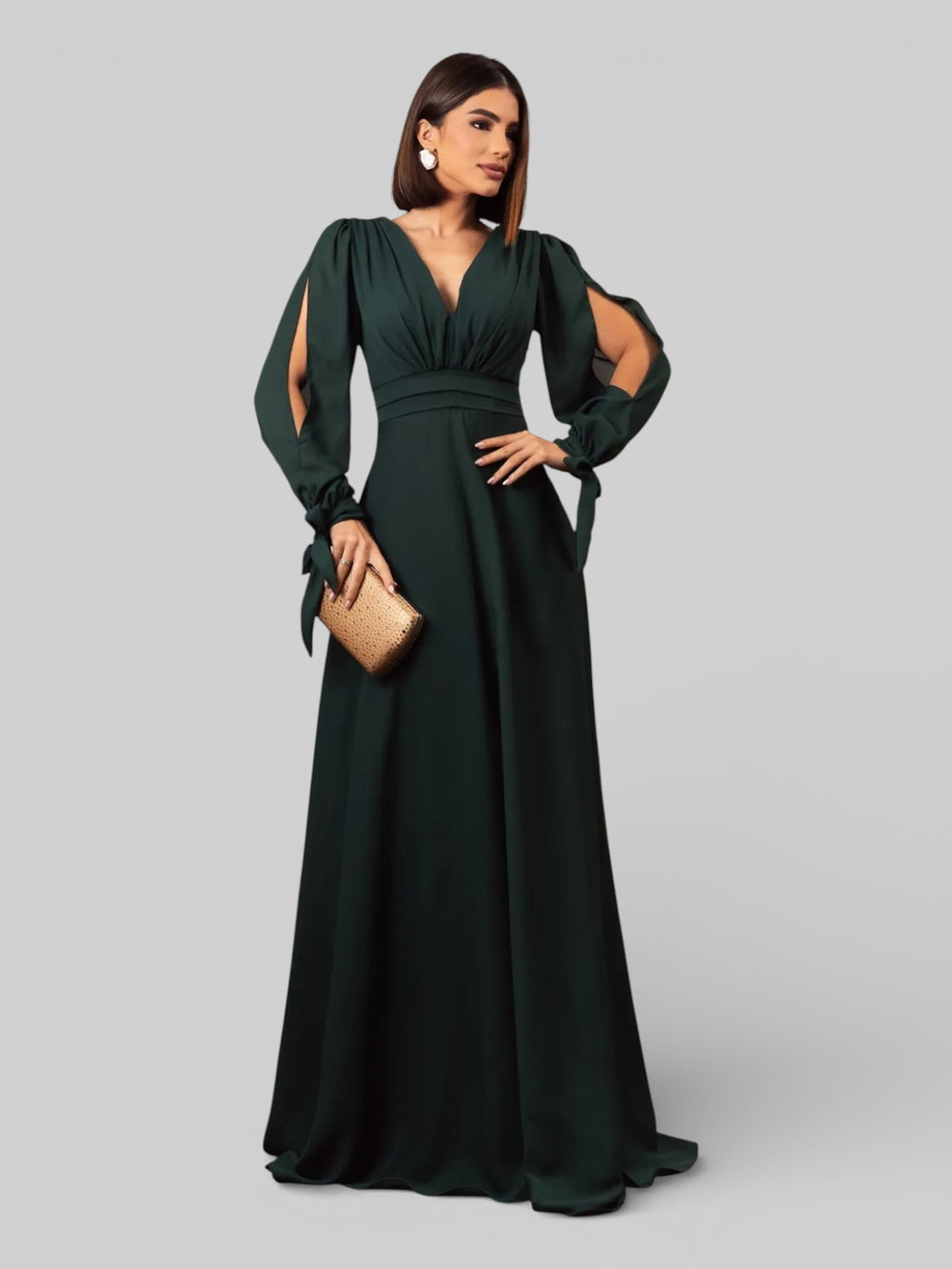 Vestido de Festa Manga Longa Decote Veneza - Aurea Dress