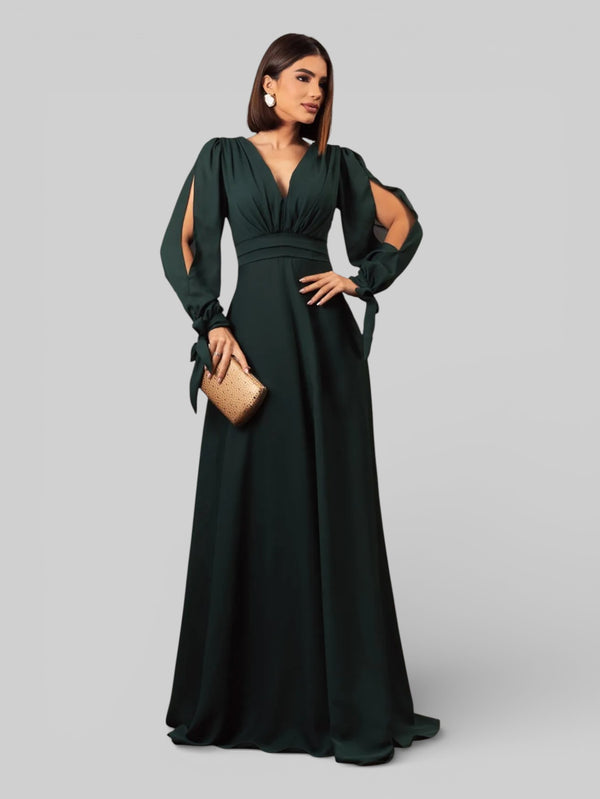 Vestido de Festa Manga Longa Decote Veneza - Aurea Dress