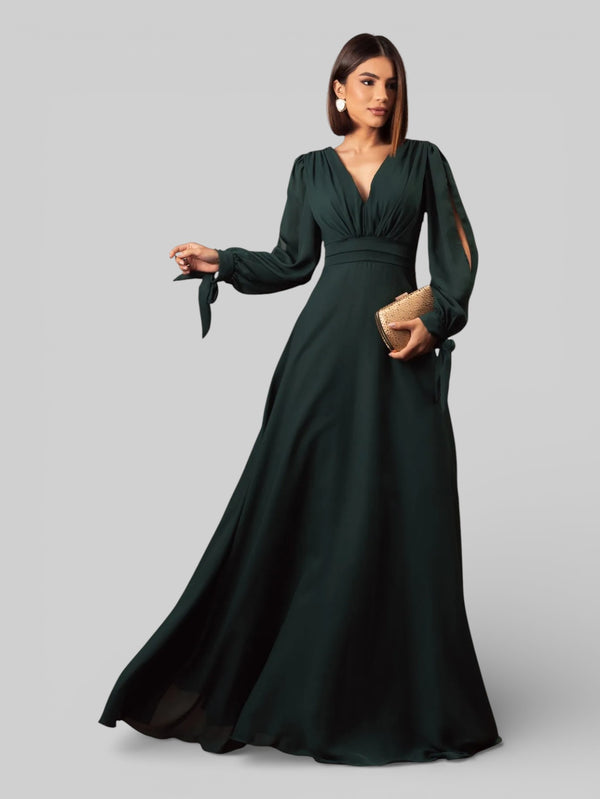 Vestido de Festa Manga Longa Decote Veneza - Aurea Dress