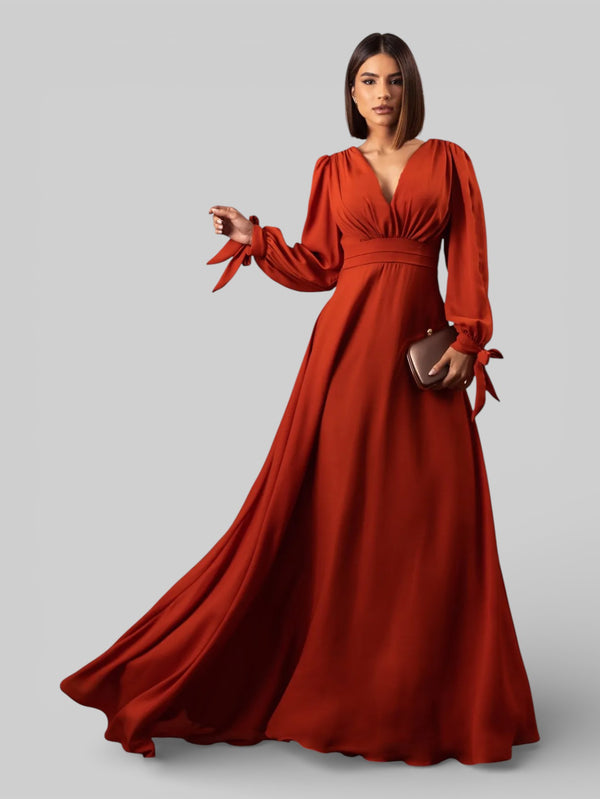Vestido de Festa Manga Longa Decote Veneza - Aurea Dress