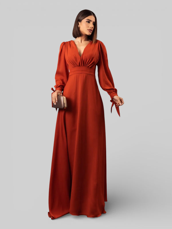 Vestido de Festa Manga Longa Decote Veneza - Aurea Dress