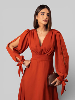 Vestido de Festa Manga Longa Decote Veneza - Aurea Dress