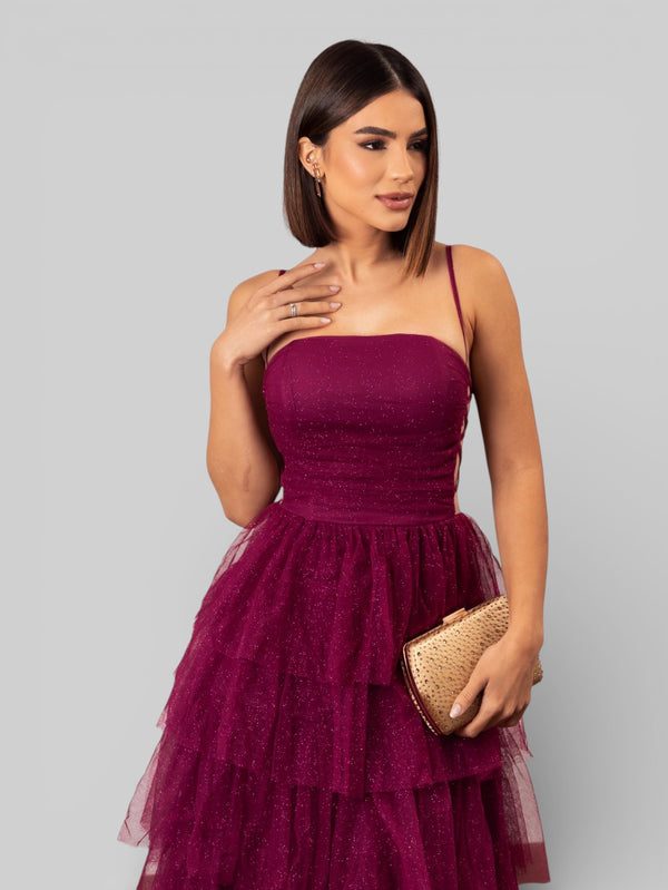 Vestido de Festa Longo com Brilho em Camadas Dublin - Aurea Dress