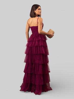 Vestido de Festa Longo com Brilho em Camadas Dublin - Aurea Dress