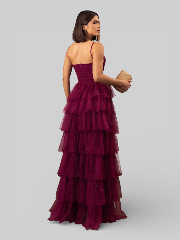 Vestido de Festa Longo com Brilho em Camadas Dublin - Aurea Dress