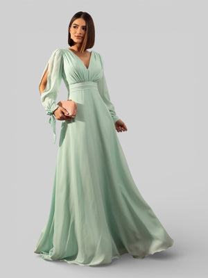 Vestido de Festa Manga Longa Decote Veneza - Aurea Dress
