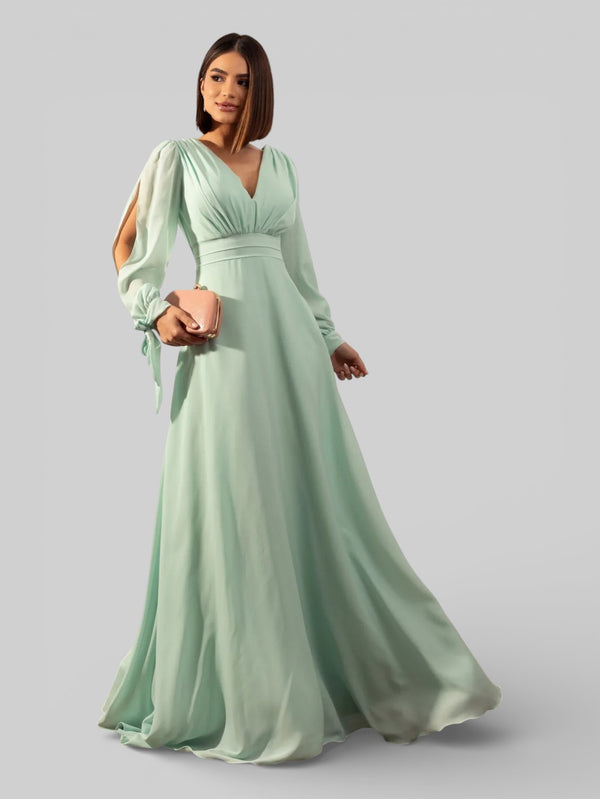 Vestido de Festa Manga Longa Decote Veneza - Aurea Dress