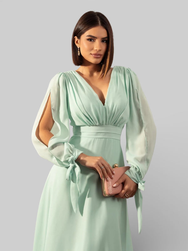 Vestido de Festa Manga Longa Decote Veneza - Aurea Dress