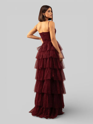 Vestido de Festa Longo com Brilho em Camadas Dublin - Aurea Dress