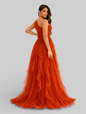 Vestido de Festa Alça Única Tule em Camadas Cascata - Aurea Dress