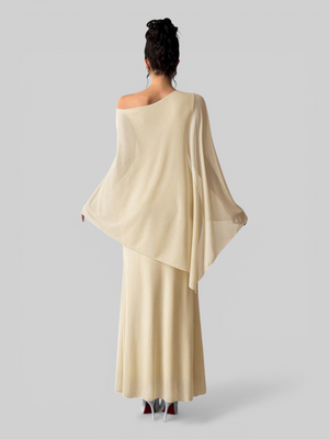 Vestido de Festa Longo Com Capa e Flor Flamesqui