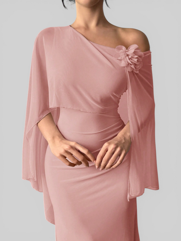 Vestido de Festa Longo Com Capa e Flor Flamesqui