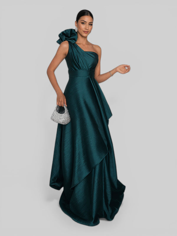 Vestido de Festa Longo Nula Manga com Flor Drape - Aurea Dress